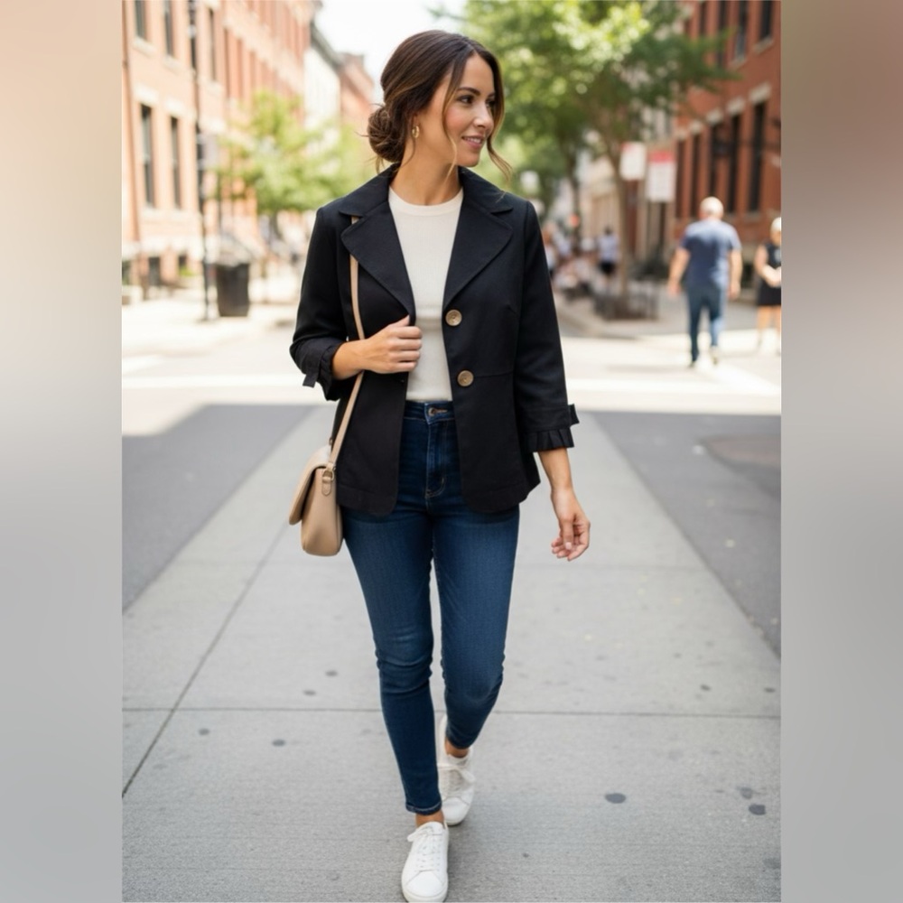 LOFT Black Blazer with Gold Accents. Ptp 18”